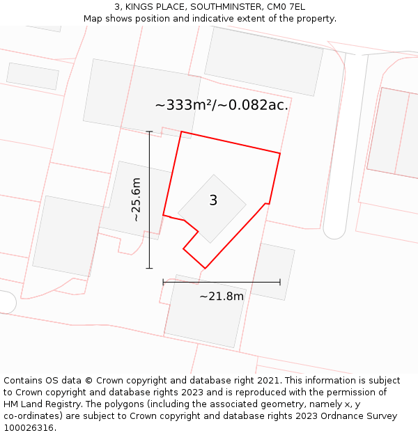 3, KINGS PLACE, SOUTHMINSTER, CM0 7EL: Plot and title map