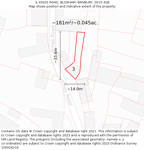 3, KINGS ROAD, BLOXHAM, BANBURY, OX15 4QE: Plot and title map