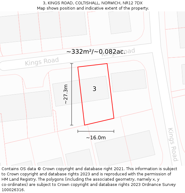 3, KINGS ROAD, COLTISHALL, NORWICH, NR12 7DX: Plot and title map