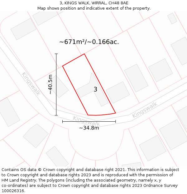 3, KINGS WALK, WIRRAL, CH48 8AE: Plot and title map