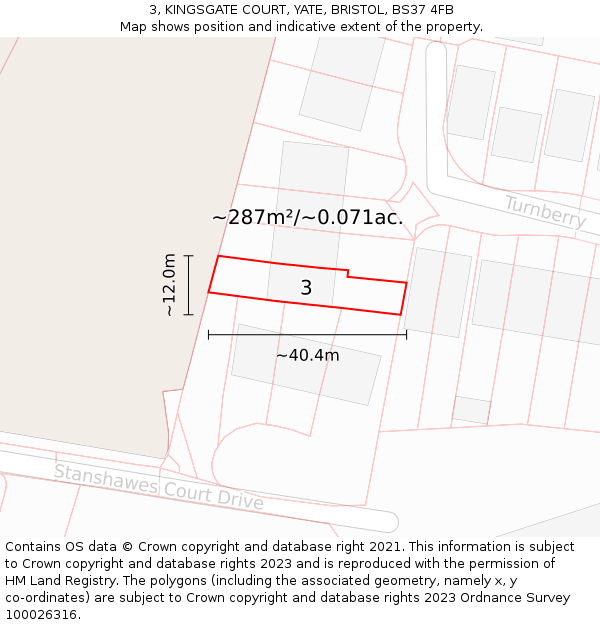 3, KINGSGATE COURT, YATE, BRISTOL, BS37 4FB: Plot and title map