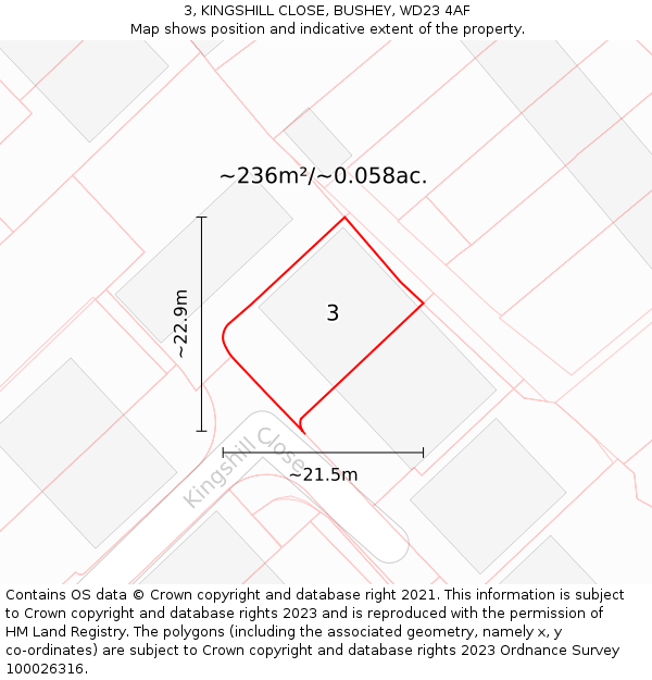 3, KINGSHILL CLOSE, BUSHEY, WD23 4AF: Plot and title map