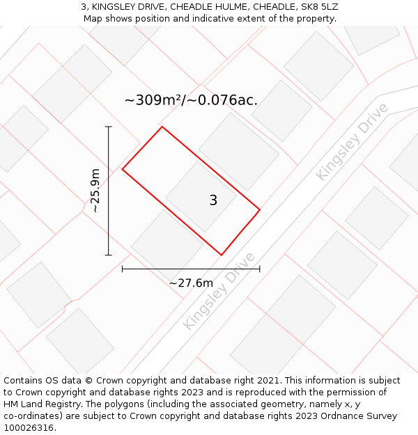 3, KINGSLEY DRIVE, CHEADLE HULME, CHEADLE, SK8 5LZ: Plot and title map
