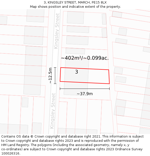 3, KINGSLEY STREET, MARCH, PE15 8LX: Plot and title map