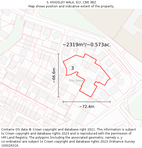 3, KINGSLEY WALK, ELY, CB6 3BZ: Plot and title map