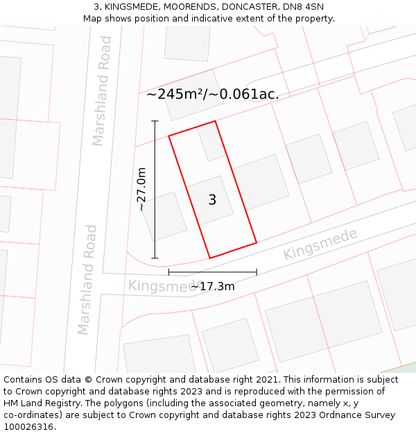 3, KINGSMEDE, MOORENDS, DONCASTER, DN8 4SN: Plot and title map