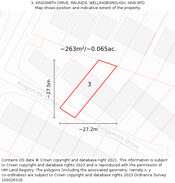 3, KINGSMITH DRIVE, RAUNDS, WELLINGBOROUGH, NN9 6PD: Plot and title map