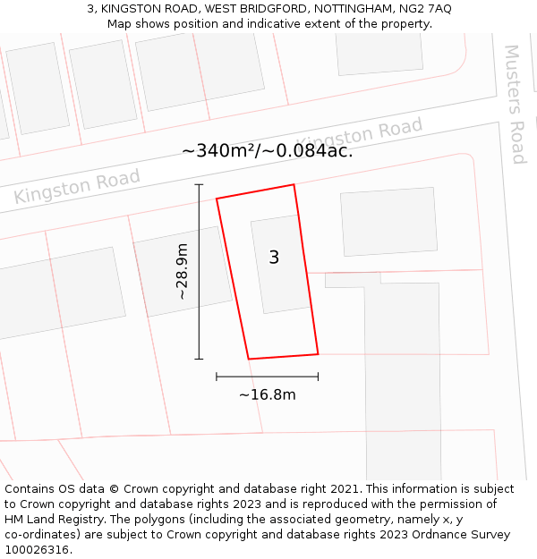 3, KINGSTON ROAD, WEST BRIDGFORD, NOTTINGHAM, NG2 7AQ: Plot and title map