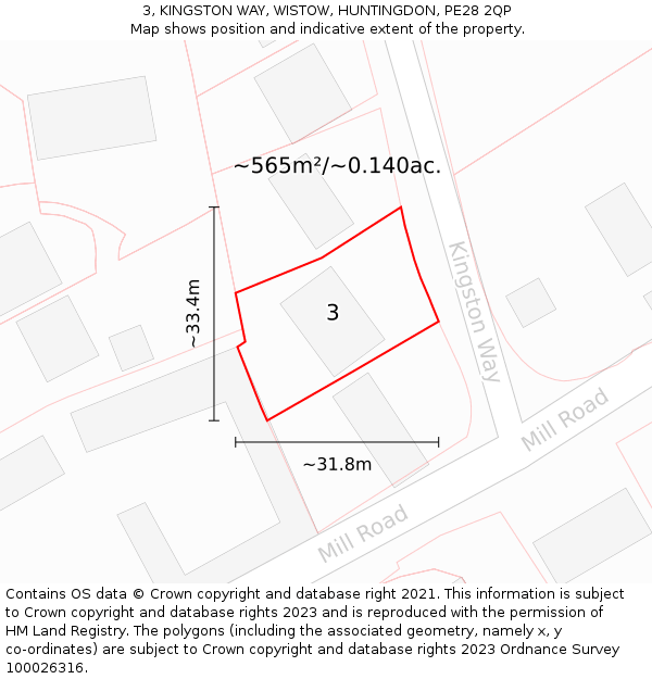 3, KINGSTON WAY, WISTOW, HUNTINGDON, PE28 2QP: Plot and title map