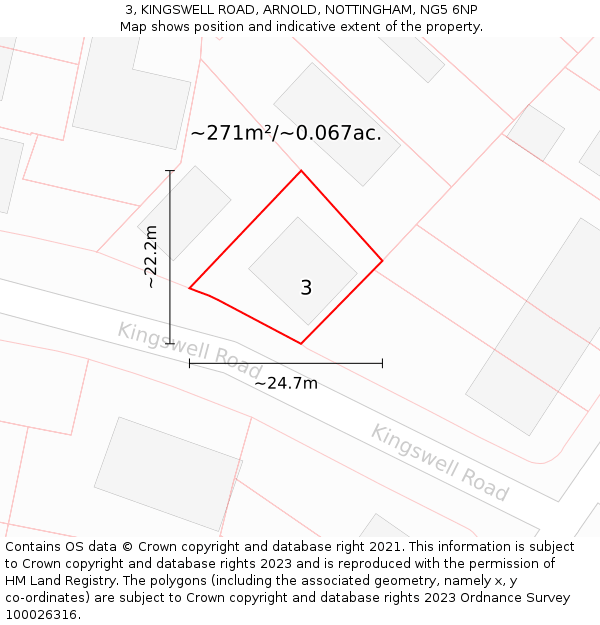 3, KINGSWELL ROAD, ARNOLD, NOTTINGHAM, NG5 6NP: Plot and title map