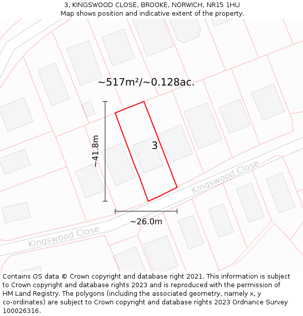 3, KINGSWOOD CLOSE, BROOKE, NORWICH, NR15 1HU: Plot and title map