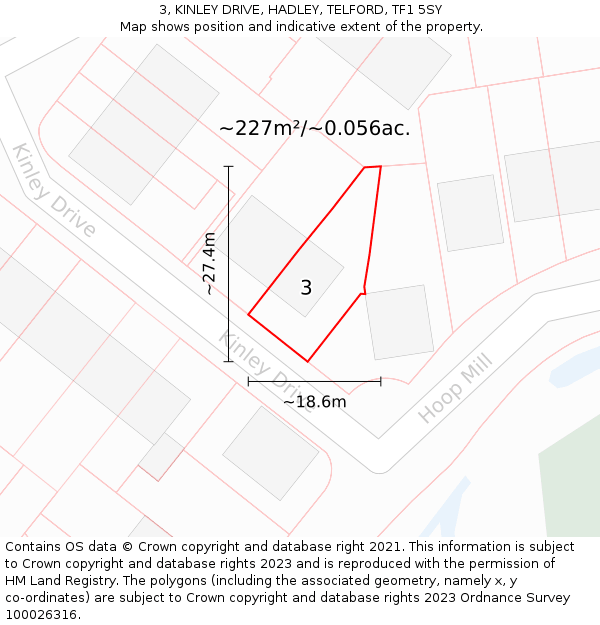 3, KINLEY DRIVE, HADLEY, TELFORD, TF1 5SY: Plot and title map