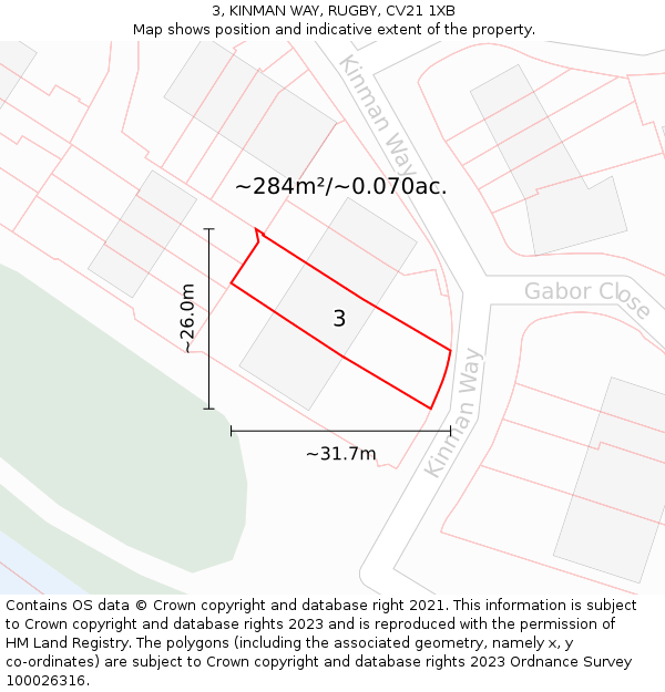 3, KINMAN WAY, RUGBY, CV21 1XB: Plot and title map