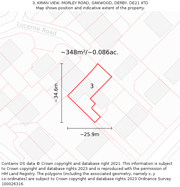 3, KIRAN VIEW, MORLEY ROAD, OAKWOOD, DERBY, DE21 4TD: Plot and title map