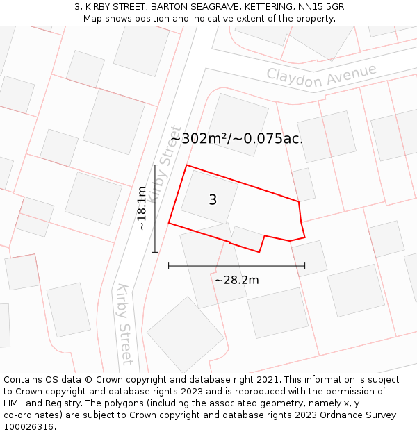 3, KIRBY STREET, BARTON SEAGRAVE, KETTERING, NN15 5GR: Plot and title map