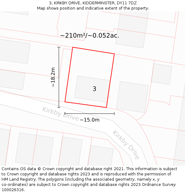 3, KIRKBY DRIVE, KIDDERMINSTER, DY11 7DZ: Plot and title map