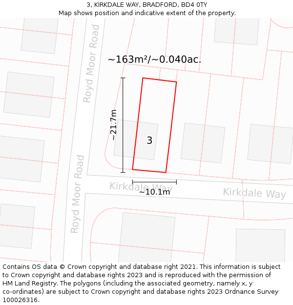 3, KIRKDALE WAY, BRADFORD, BD4 0TY: Plot and title map