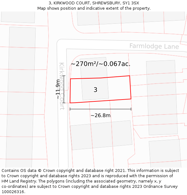 3, KIRKWOOD COURT, SHREWSBURY, SY1 3SX: Plot and title map