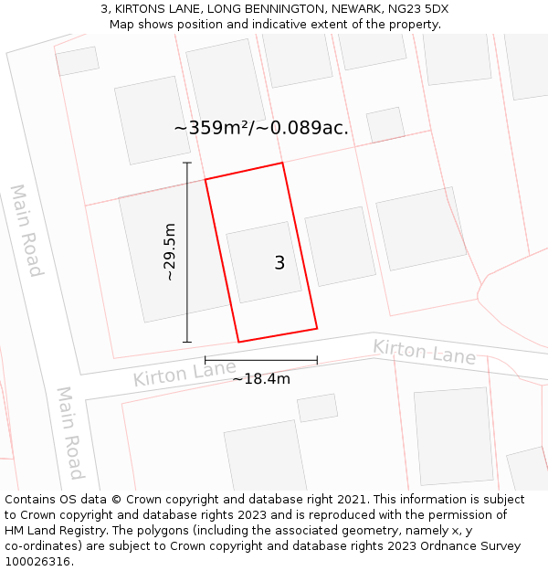 3, KIRTONS LANE, LONG BENNINGTON, NEWARK, NG23 5DX: Plot and title map