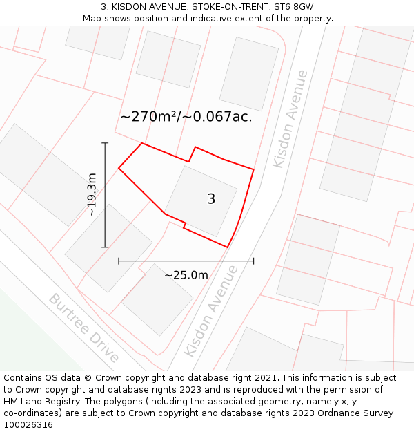 3, KISDON AVENUE, STOKE-ON-TRENT, ST6 8GW: Plot and title map