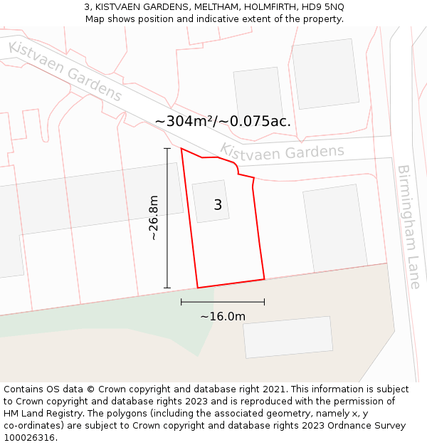 3, KISTVAEN GARDENS, MELTHAM, HOLMFIRTH, HD9 5NQ: Plot and title map