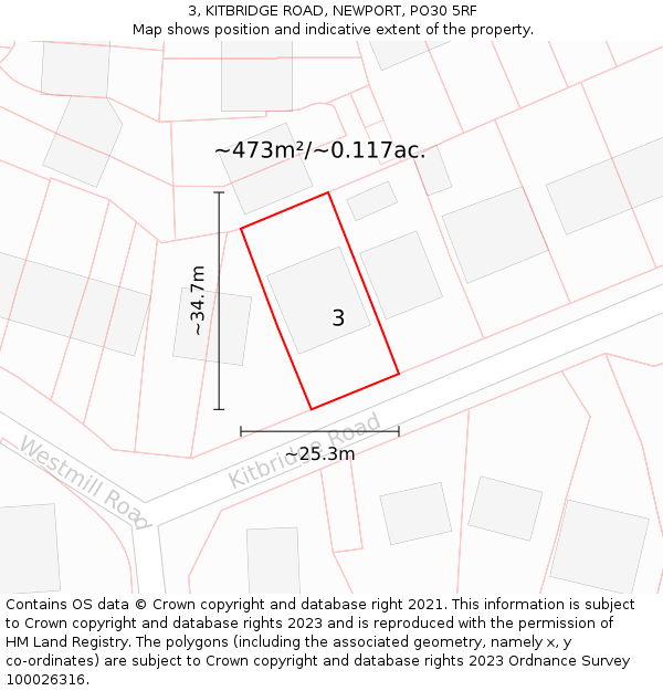 3, KITBRIDGE ROAD, NEWPORT, PO30 5RF: Plot and title map