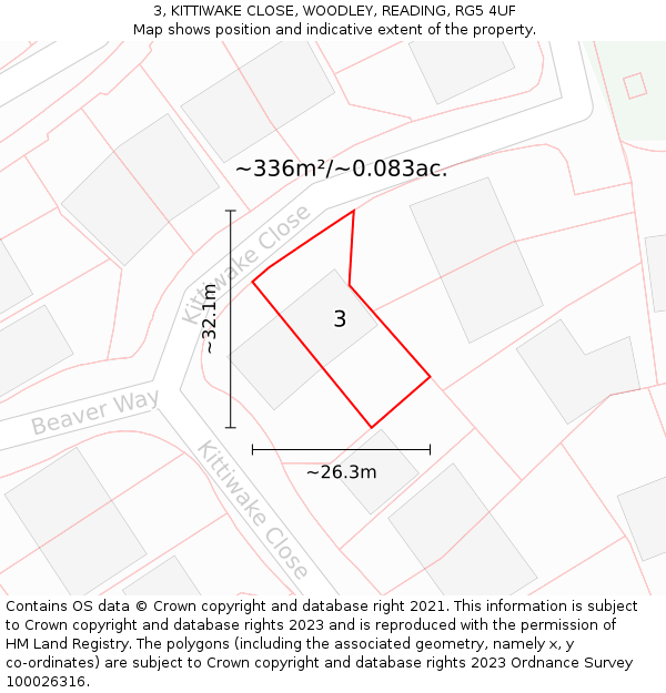 3, KITTIWAKE CLOSE, WOODLEY, READING, RG5 4UF: Plot and title map