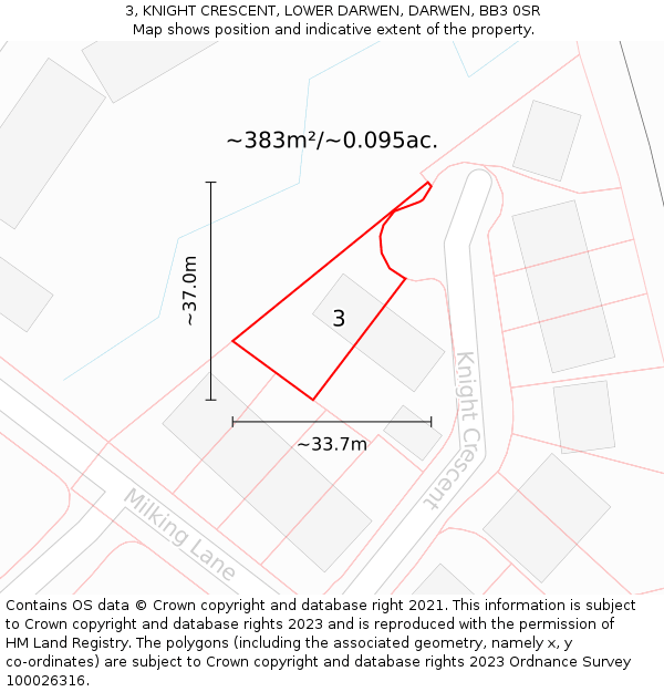 3, KNIGHT CRESCENT, LOWER DARWEN, DARWEN, BB3 0SR: Plot and title map