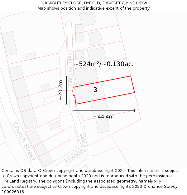 3, KNIGHTLEY CLOSE, BYFIELD, DAVENTRY, NN11 6XW: Plot and title map