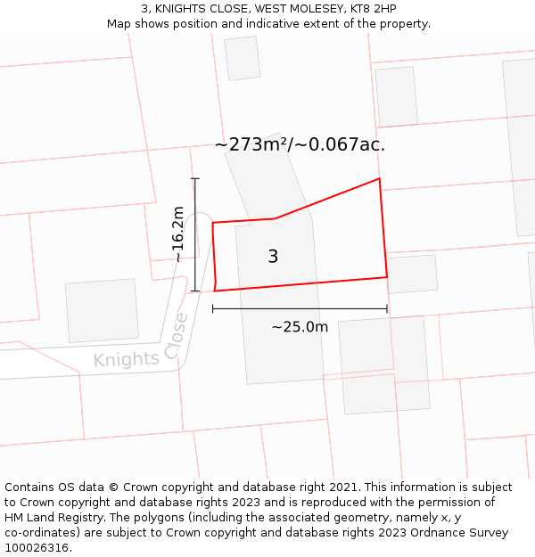 3, KNIGHTS CLOSE, WEST MOLESEY, KT8 2HP: Plot and title map
