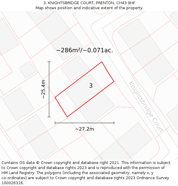 3, KNIGHTSBRIDGE COURT, PRENTON, CH43 9HF: Plot and title map