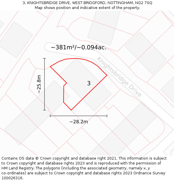 3, KNIGHTSBRIDGE DRIVE, WEST BRIDGFORD, NOTTINGHAM, NG2 7SQ: Plot and title map