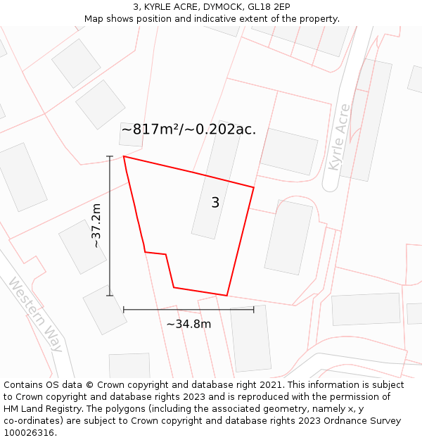 3, KYRLE ACRE, DYMOCK, GL18 2EP: Plot and title map