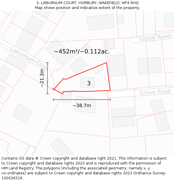 3, LABURNUM COURT, HORBURY, WAKEFIELD, WF4 6HQ: Plot and title map