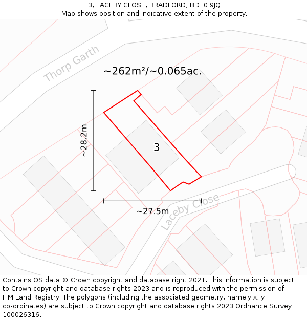 3, LACEBY CLOSE, BRADFORD, BD10 9JQ: Plot and title map