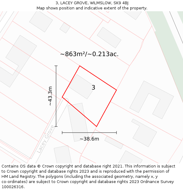 3, LACEY GROVE, WILMSLOW, SK9 4BJ: Plot and title map