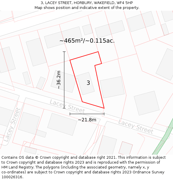 3, LACEY STREET, HORBURY, WAKEFIELD, WF4 5HP: Plot and title map