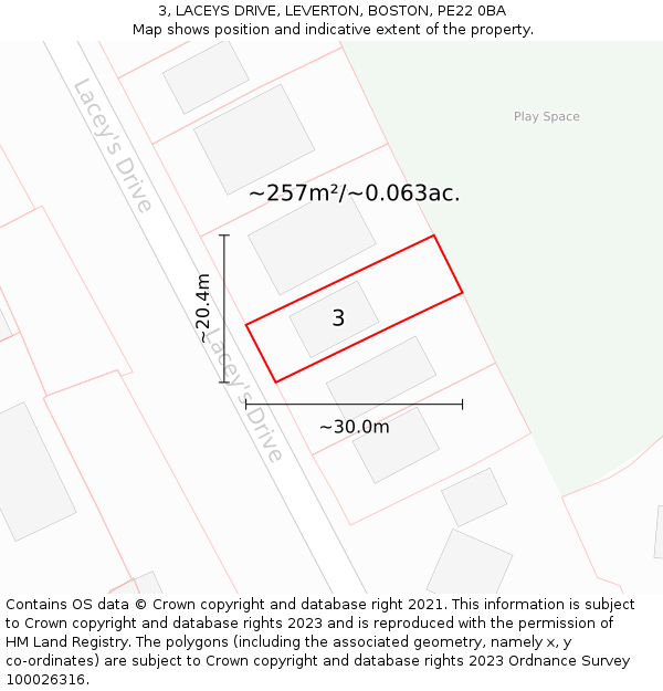 3, LACEYS DRIVE, LEVERTON, BOSTON, PE22 0BA: Plot and title map