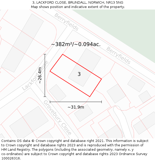 3, LACKFORD CLOSE, BRUNDALL, NORWICH, NR13 5NG: Plot and title map