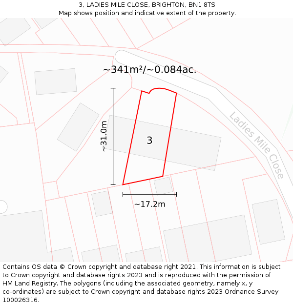 3, LADIES MILE CLOSE, BRIGHTON, BN1 8TS: Plot and title map