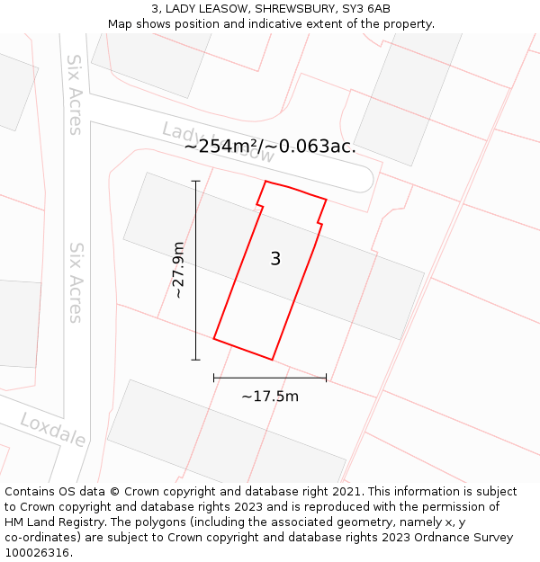 3, LADY LEASOW, SHREWSBURY, SY3 6AB: Plot and title map