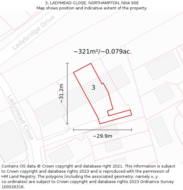 3, LADYMEAD CLOSE, NORTHAMPTON, NN4 9SE: Plot and title map