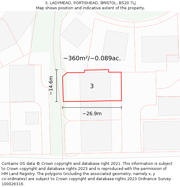 3, LADYMEAD, PORTISHEAD, BRISTOL, BS20 7LJ: Plot and title map