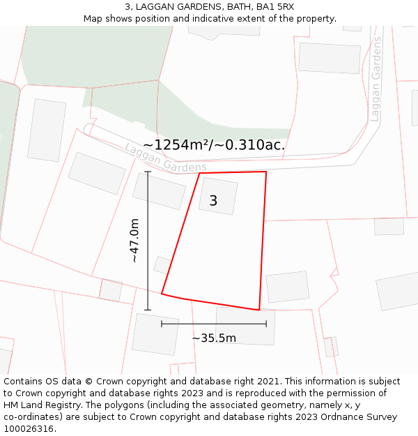 3, LAGGAN GARDENS, BATH, BA1 5RX: Plot and title map