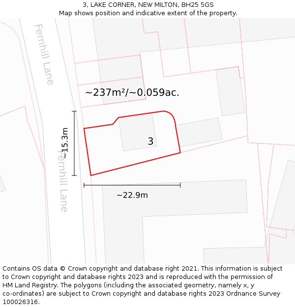 3, LAKE CORNER, NEW MILTON, BH25 5GS: Plot and title map