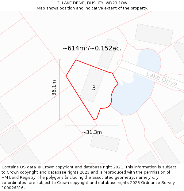 3, LAKE DRIVE, BUSHEY, WD23 1QW: Plot and title map