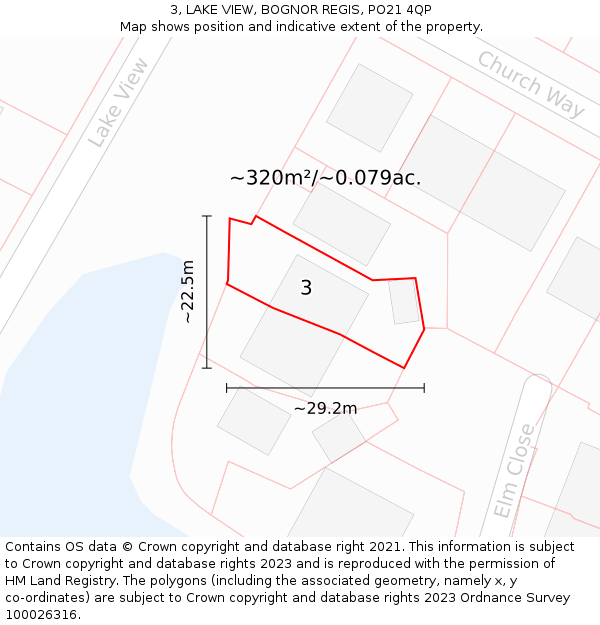 3, LAKE VIEW, BOGNOR REGIS, PO21 4QP: Plot and title map