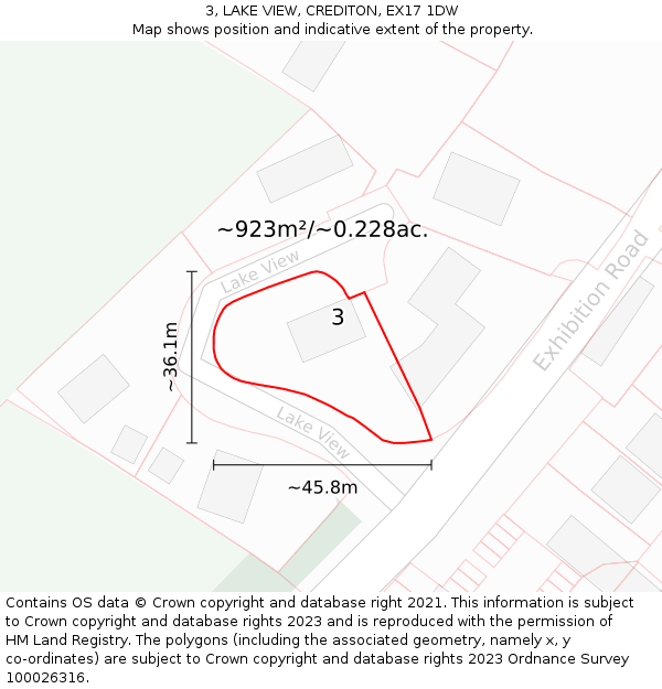 3, LAKE VIEW, CREDITON, EX17 1DW: Plot and title map