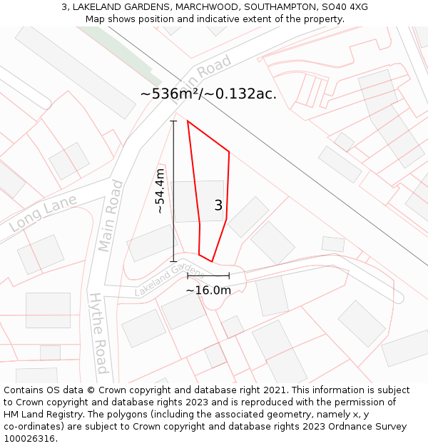 3, LAKELAND GARDENS, MARCHWOOD, SOUTHAMPTON, SO40 4XG: Plot and title map