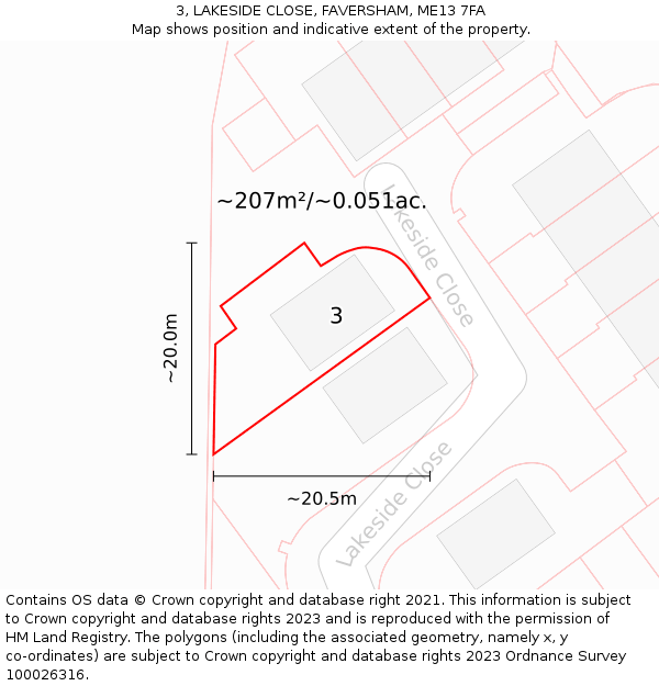 3, LAKESIDE CLOSE, FAVERSHAM, ME13 7FA: Plot and title map